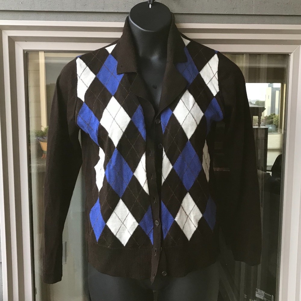 Anne Klein II, made in Italy, dark brown wool cardigan, L